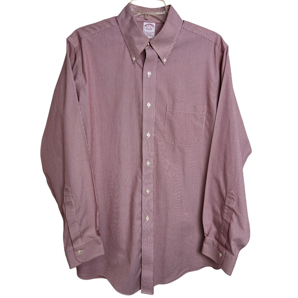 Brooks Brothers Dress Shirt Mens 16-34 Red Stripe‎ Non-Iron Traditional Fit A65